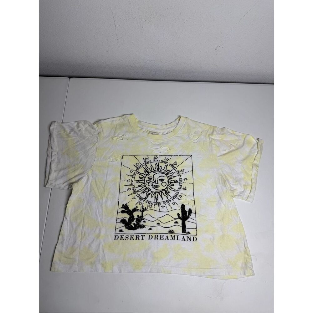 Vtg Vibe N Crop TShirt Sun Moon Stars All Over Print Distressed Size XL